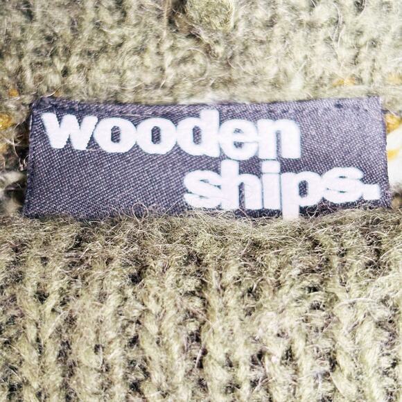 Wooden Ships Poncho Size S/M Mohair Wool‎ Blend Fringed Cowl Neck Green Stripe - Picture 7 of 10